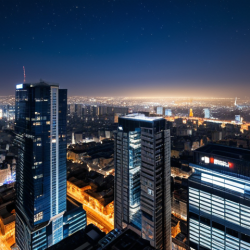 Home 17 A breathtaking cityscape at night, viewed from a high vantage point, under a remarkably clear and vast dark blue sky. The city lights below shimmer with exceptional clarity, reflecting off clean, modern buildings. The atmosphere is crisp and clean, suggesting excellent air quality after a recent rain or during a cold winter night. A faint hint of distant stars is visible in the upper sky, showcasing the clarity. The architecture is sophisticated and well-defined, with soft, ambient lighting creating a sense of tranquility. Professional photography, high detail, atmospheric perspective, safe for work, appropriate content, fully clothed, family-friendly, perfect anatomy, correct proportions, natural composition.
