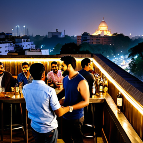 Home 8 **
"A bustling rooftop bar in Delhi at night, fully clothed patrons enjoying drinks and conversation, city lights twinkling in the background, safe for work, professional atmosphere, appropriate content, modest clothing, perfect anatomy, natural proportions, high quality."
**