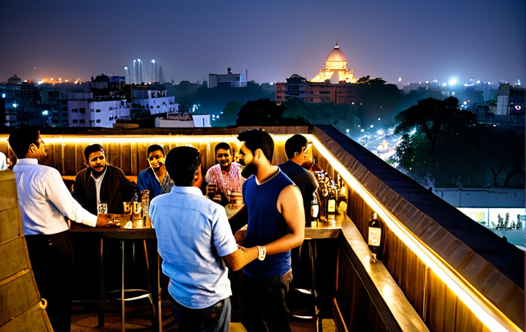 **

"A bustling rooftop bar in Delhi at night, fully clothed patrons enjoying drinks and conversation, city lights twinkling in the background, safe for work, professional atmosphere, appropriate content, modest clothing, perfect anatomy, natural proportions, high quality."

**