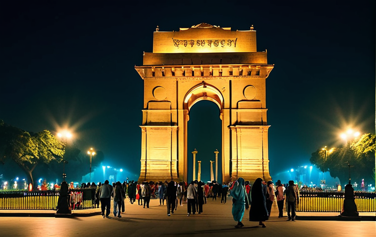 **

"India Gate at night, Delhi, fully illuminated, with families strolling in the background, safe for work, appropriate content, fully clothed, professional photography, perfect anatomy, natural proportions, modest attire."

**
