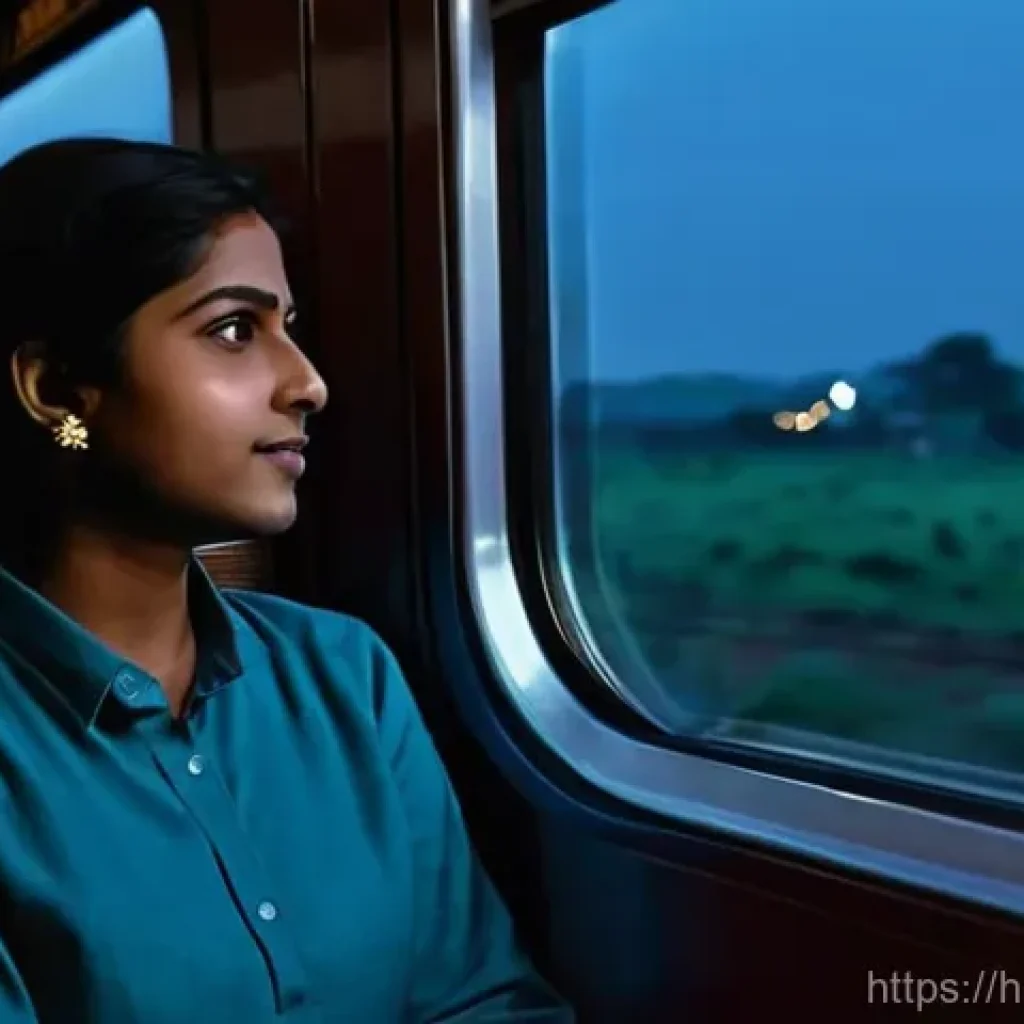 야경 테마 열차 여행 - **"A serene night journey aboard an Indian train, viewed from the window of a clean, cozy compartmen...