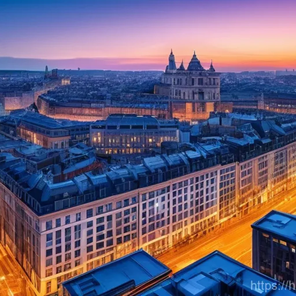 야경을 찍기 좋은 시간대 - **"A breathtaking blue hour cityscape with a prominent, iconic architectural landmark (e.g., a monum...