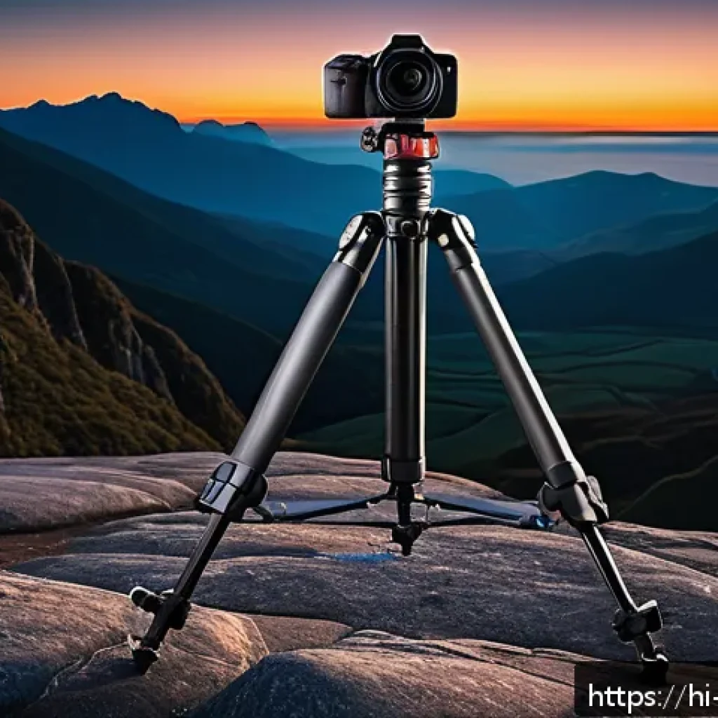 야경 촬영용 삼각대 추천 - A professional night photography setup featuring a sturdy carbon fiber tripod with adjustable height...