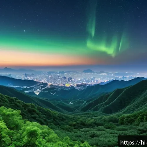 광주 무등산 야경 - A serene night scene atop Mudongsan mountain, showcasing the harmonious blend of lush green hills so...