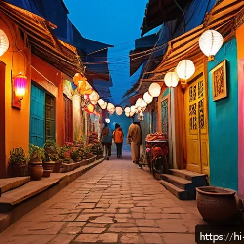 야경과 야시장 투어 - A vibrant evening street scene in an Indian city, colorful alleys illuminated with warm, multicolore...